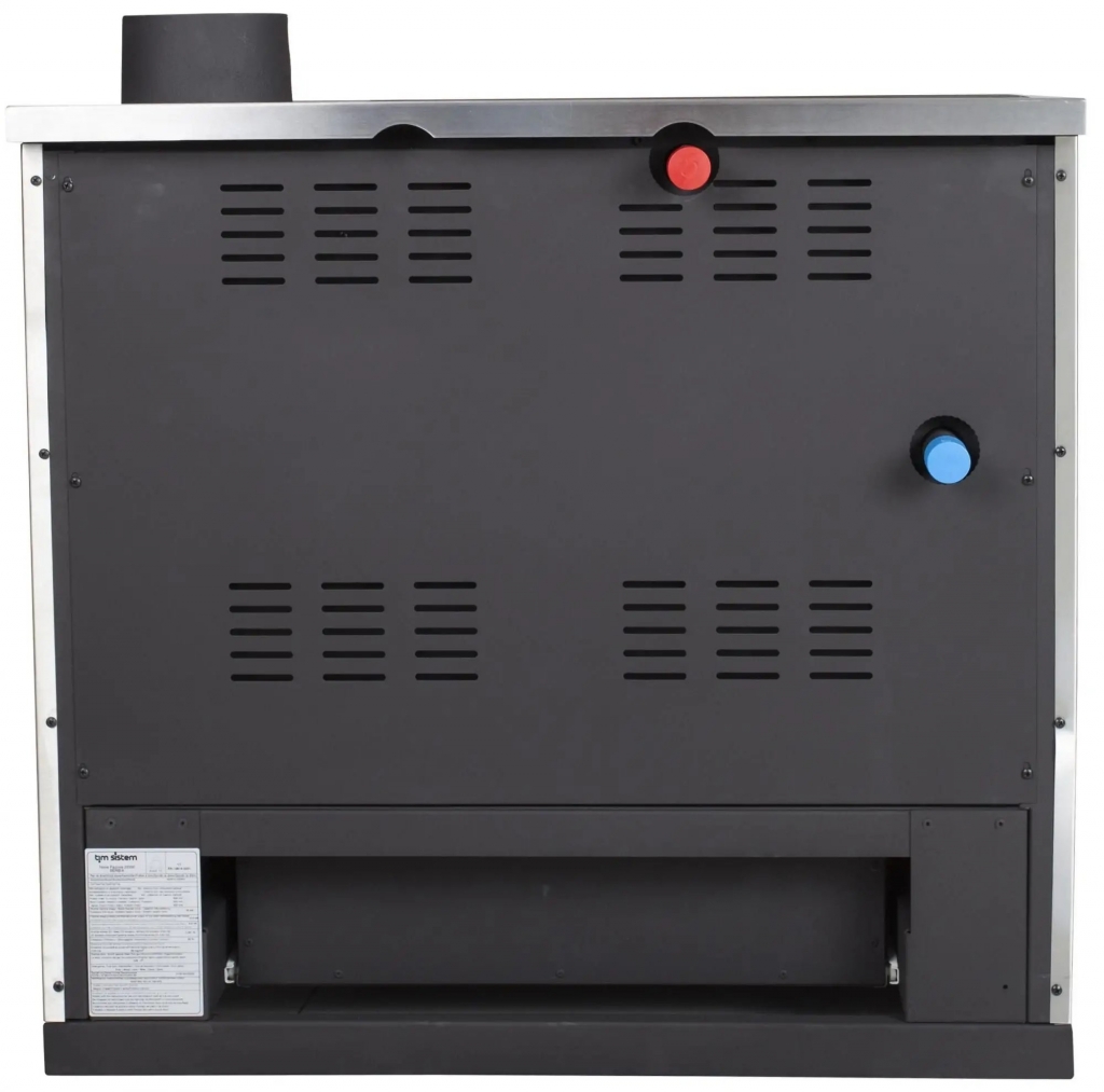 pohľad na teplovodný sporák zo zadnej strany moderné teplovodné sporáky na tuhé palivo drevo, liatinové teplovodné kachle